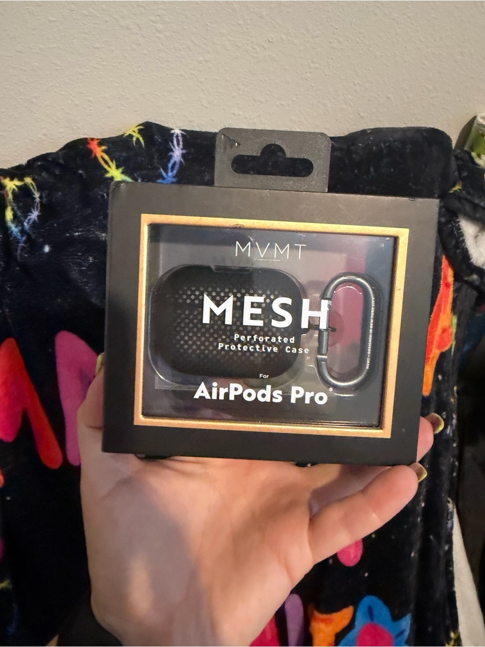 MVMT Black Mesh Perforated Protective Case for AirPods Pro with Carabiner